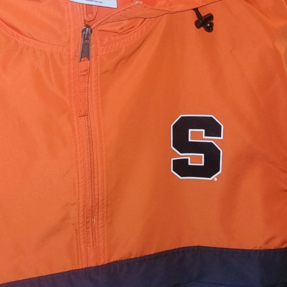 Syracuse Windbreaker Hooded Rain Jacket Black Orange 1/4 Zip Pocket Drawcord - Picture 3 of 9
